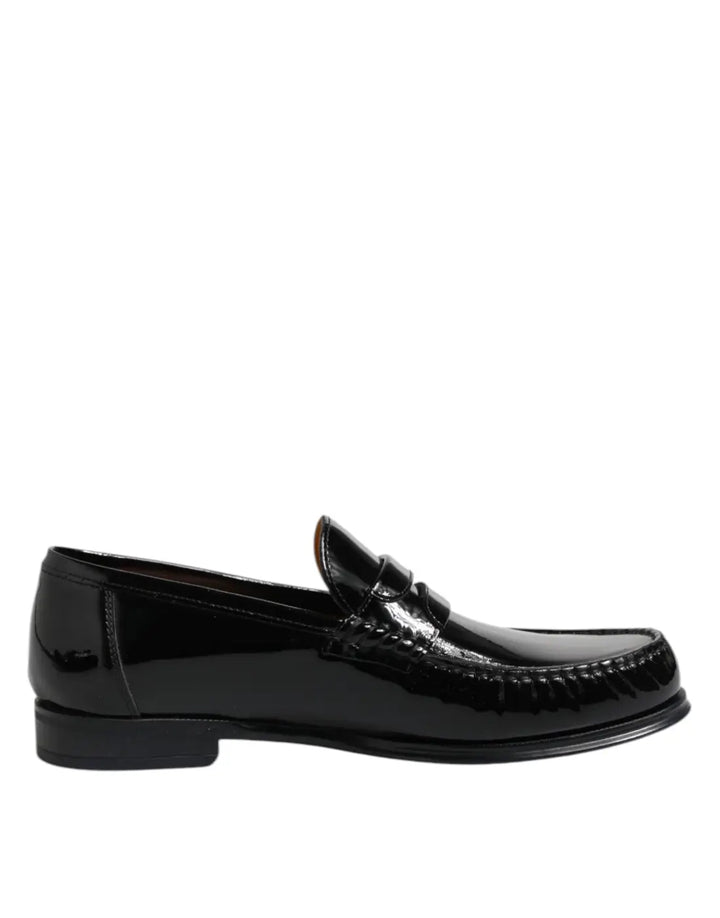 Dolce &amp; Gabbana Black Leather Slip On Loafers Dress Shoes