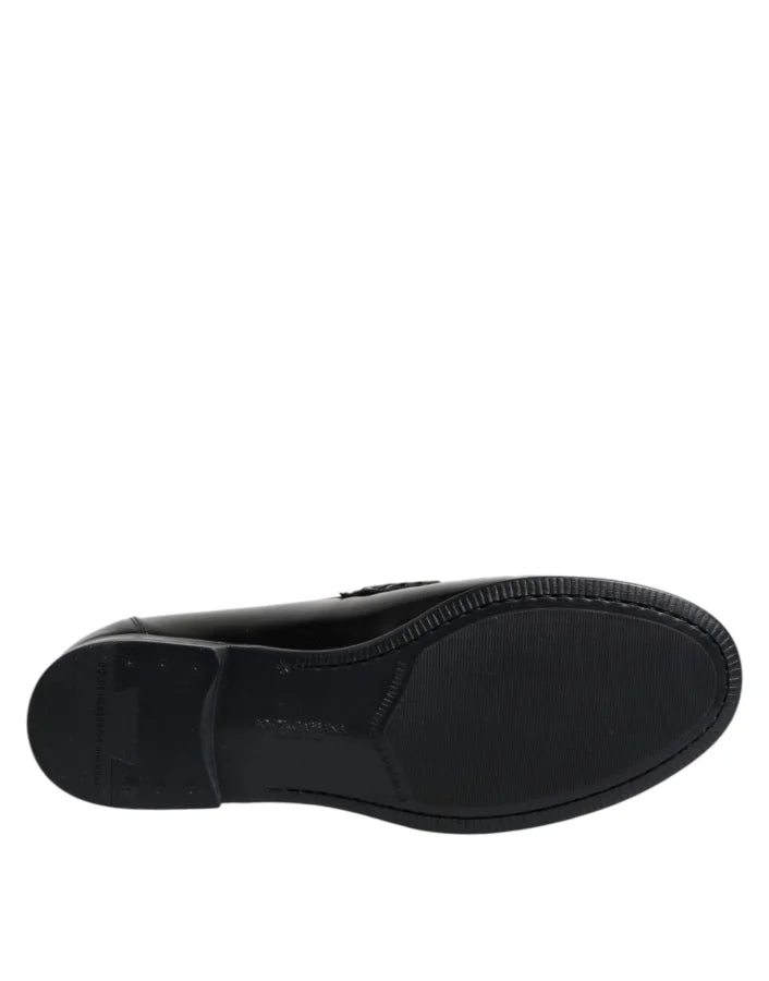 Dolce & Gabbana Black Leather Slip On Loafers Dress Shoes