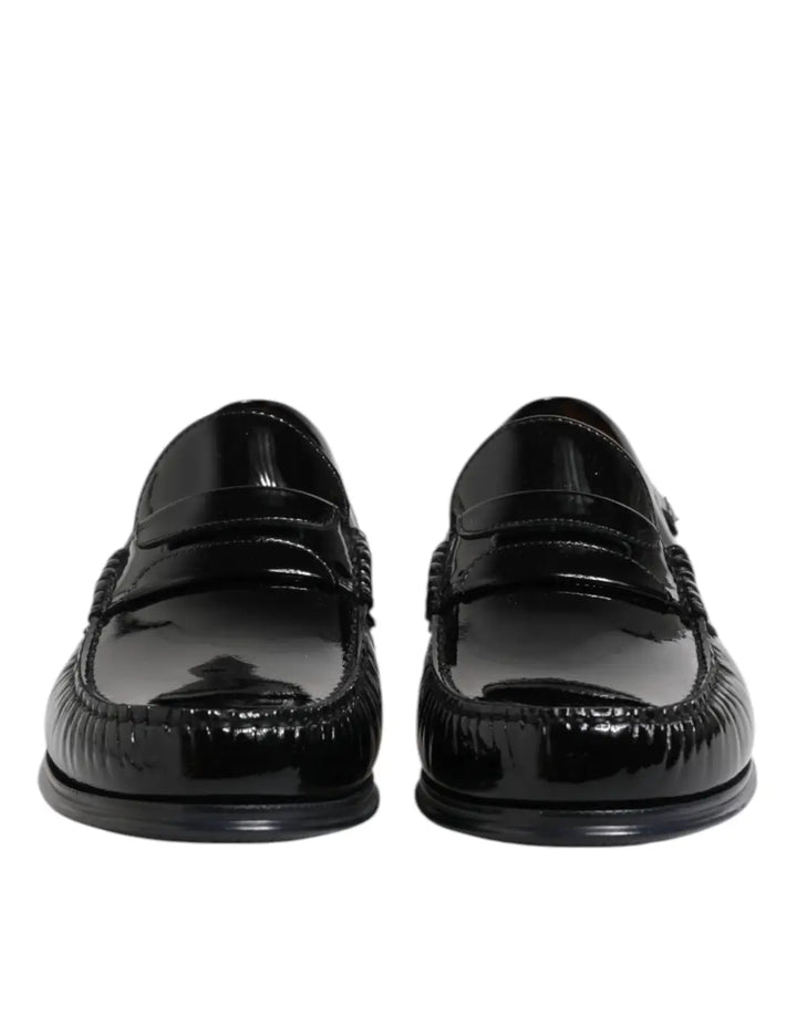 Dolce &amp; Gabbana Black Leather Slip On Loafers Dress Shoes