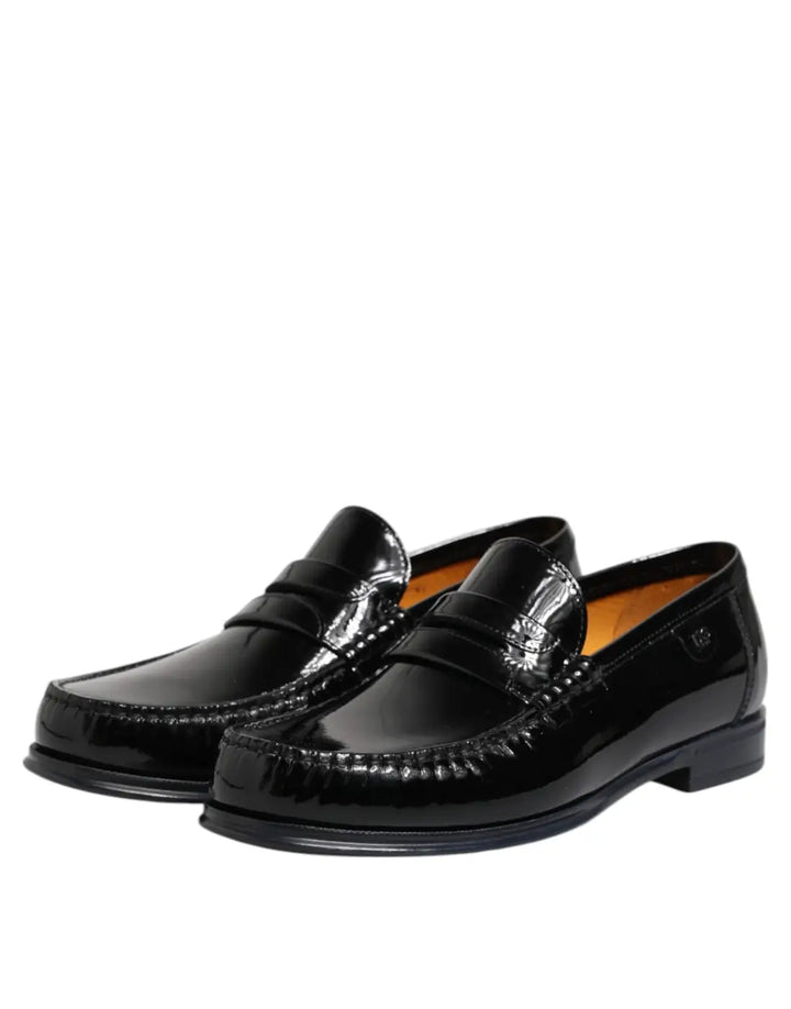 Dolce &amp; Gabbana Black Leather Slip On Loafers Dress Shoes