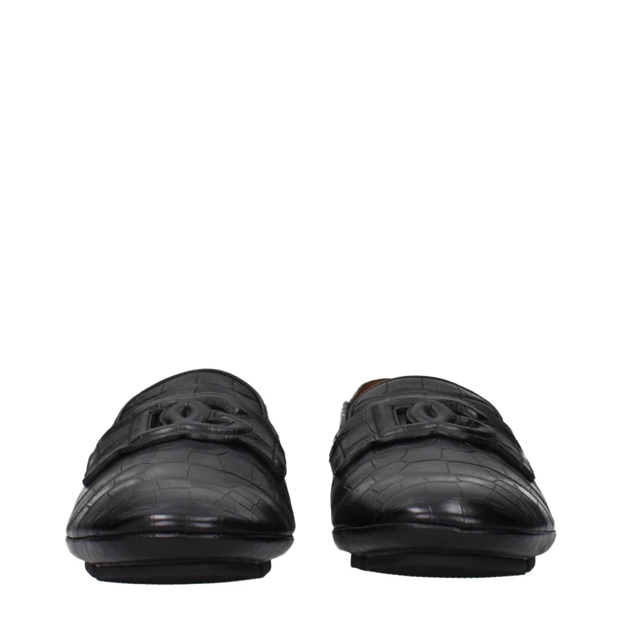 Dolce & Gabbana Black Leather Slip-On Loafers