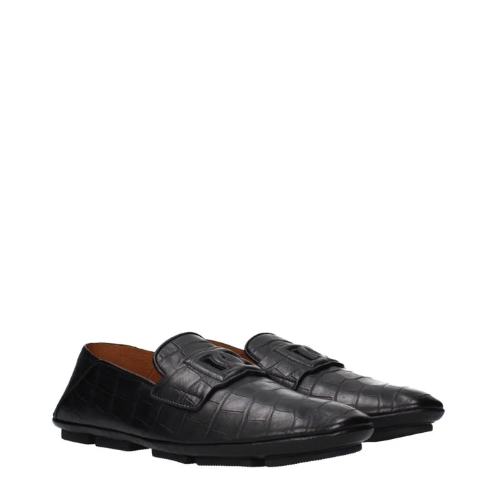 Dolce & Gabbana Black Leather Slip-On Loafers