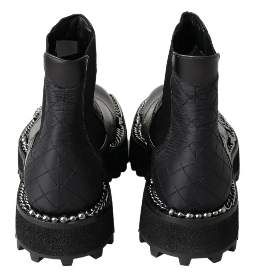 Dolce &amp; Gabbana Black Leather Slip on Stretch Boots