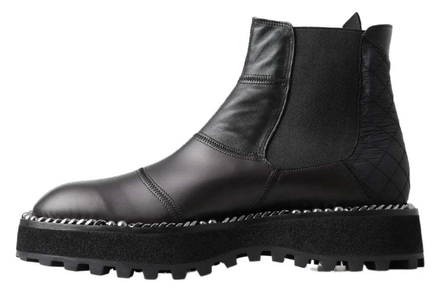 Dolce &amp; Gabbana Black Leather Slip on Stretch Boots