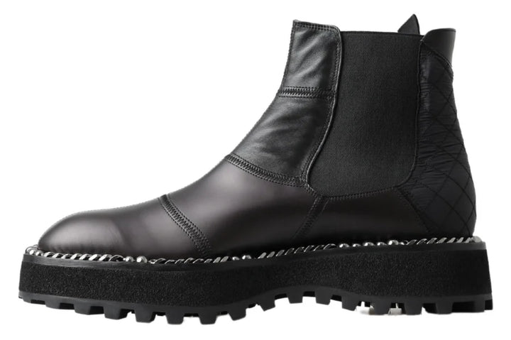 Dolce &amp; Gabbana Black Leather Slip on Stretch Boots