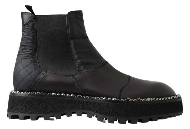 Dolce &amp; Gabbana Black Leather Slip on Stretch Boots