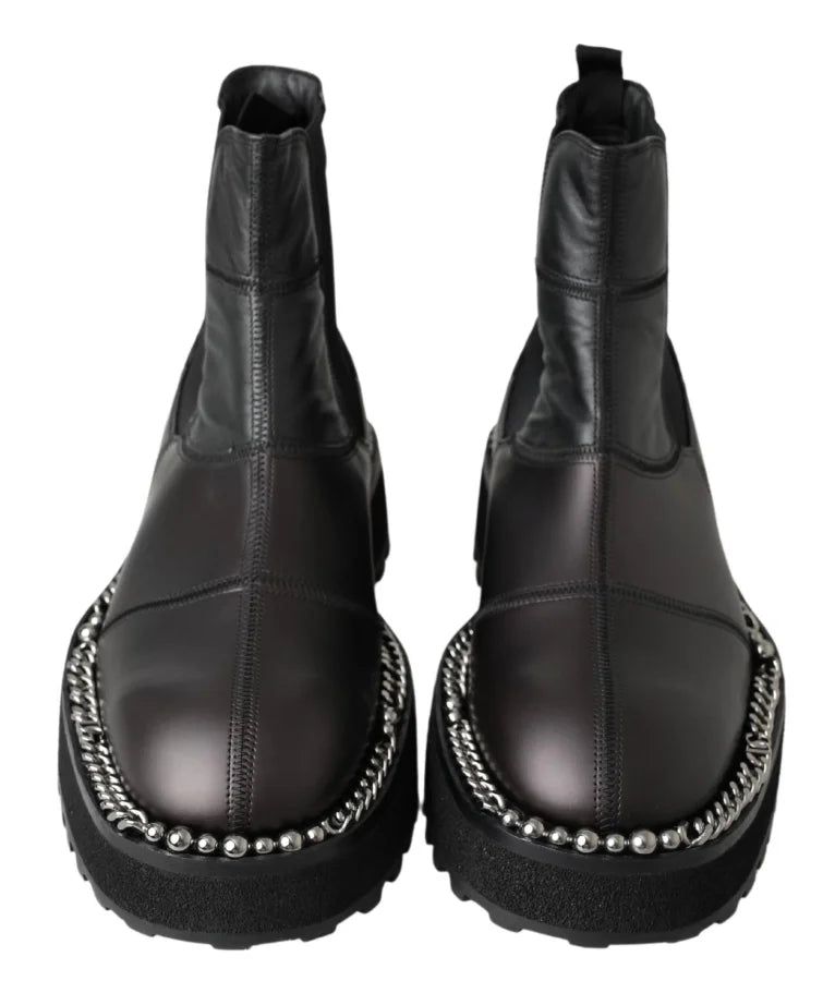 Dolce &amp; Gabbana Black Leather Slip on Stretch Boots
