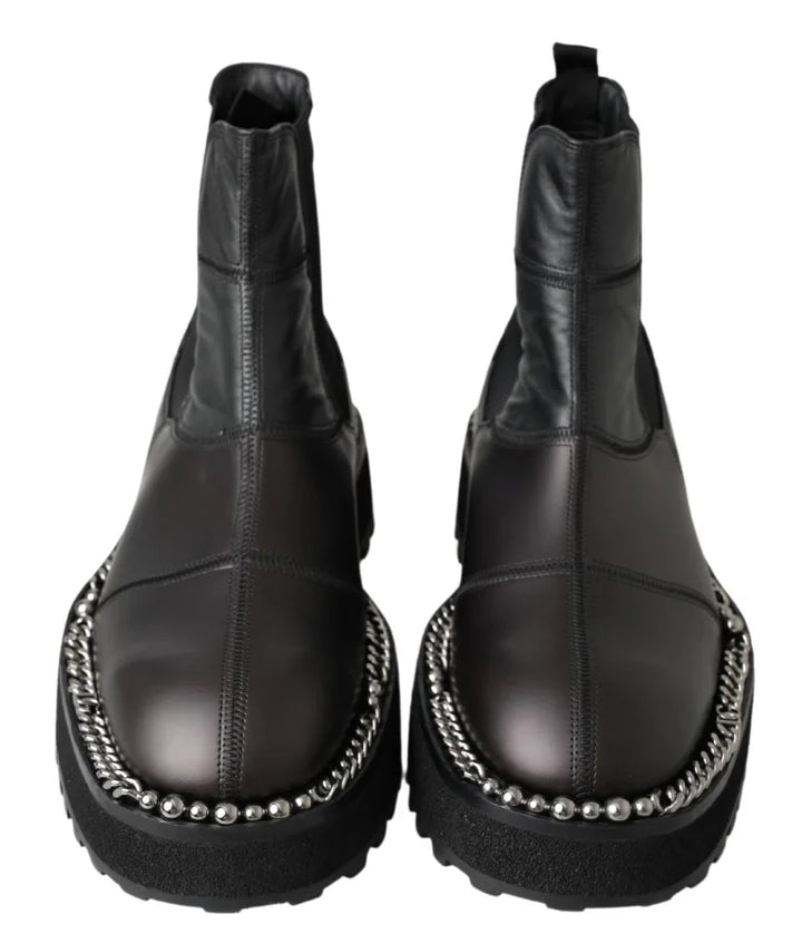 Dolce &amp; Gabbana Black Leather Slip on Stretch Boots