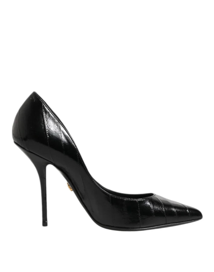 Dolce &amp; Gabbana Black Leather Stiletto High Heels Pumps Shoes