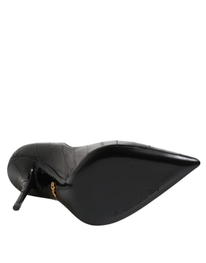 Dolce &amp; Gabbana Black Leather Stiletto High Heels Pumps Shoes
