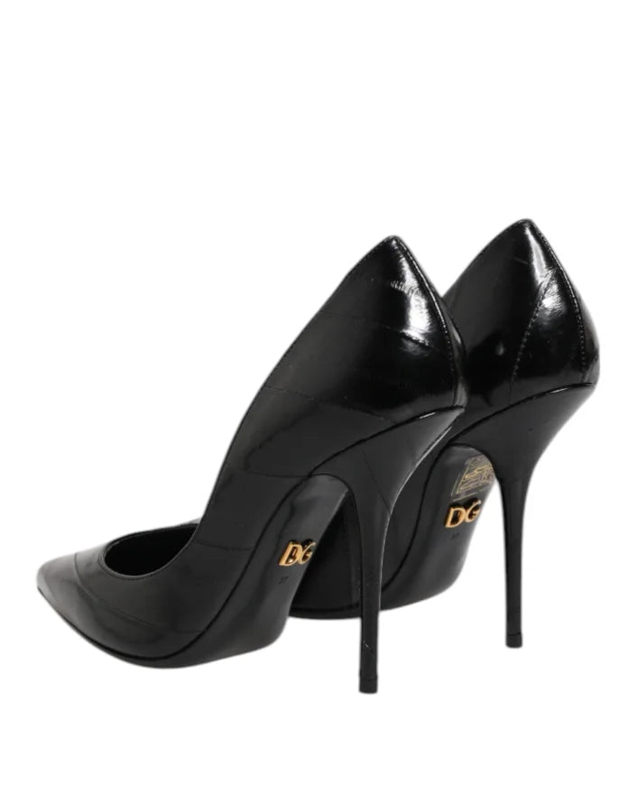 Dolce &amp; Gabbana Black Leather Stiletto High Heels Pumps Shoes