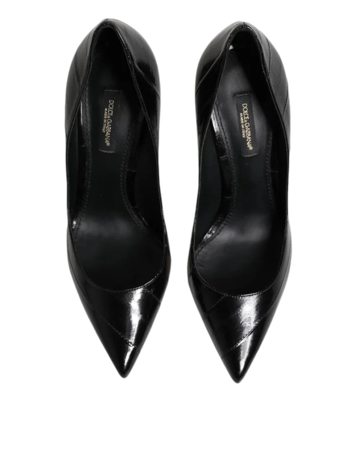 Dolce &amp; Gabbana Black Leather Stiletto High Heels Pumps Shoes