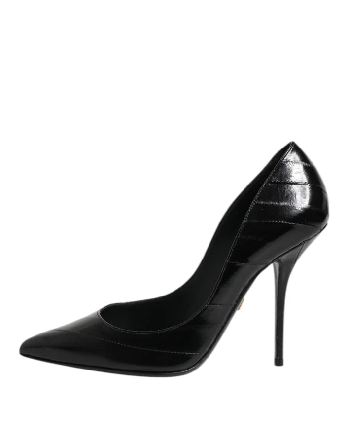 Dolce &amp; Gabbana Black Leather Stiletto High Heels Pumps Shoes