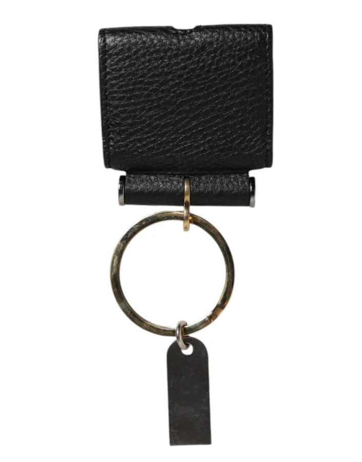 Dolce &amp; Gabbana Black Leather Strap Gold Metal Logo Plaque Airpods Case