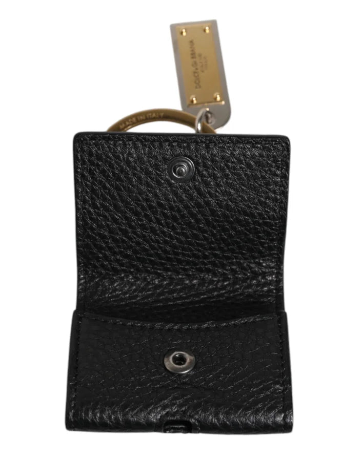 Dolce &amp; Gabbana Black Leather Strap Gold Metal Logo Plaque Airpods Case