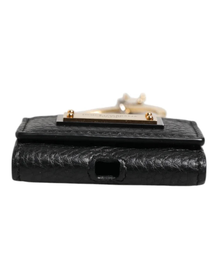 Dolce &amp; Gabbana Black Leather Strap Gold Metal Logo Plaque Airpods Case