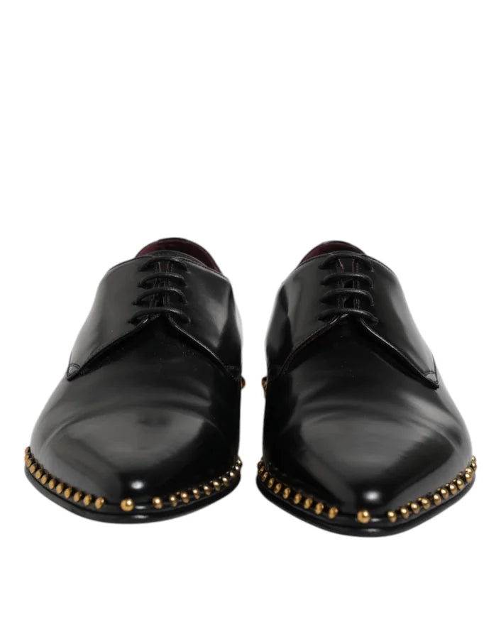 Dolce &amp; Gabbana Black Leather Studded Derby Men Dress Shoes