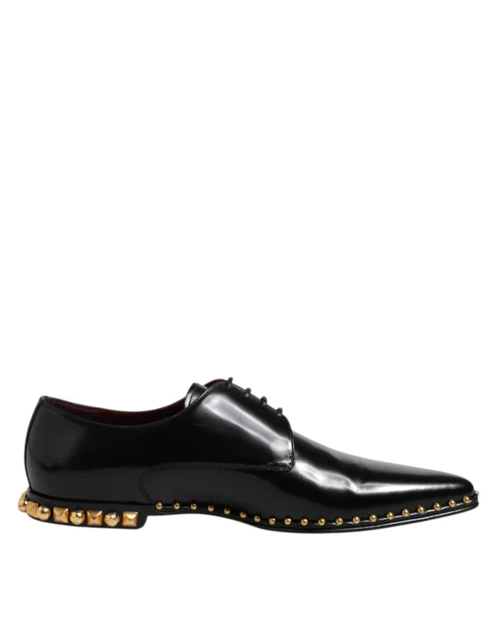 Dolce &amp; Gabbana Black Leather Studded Derby Men Dress Shoes