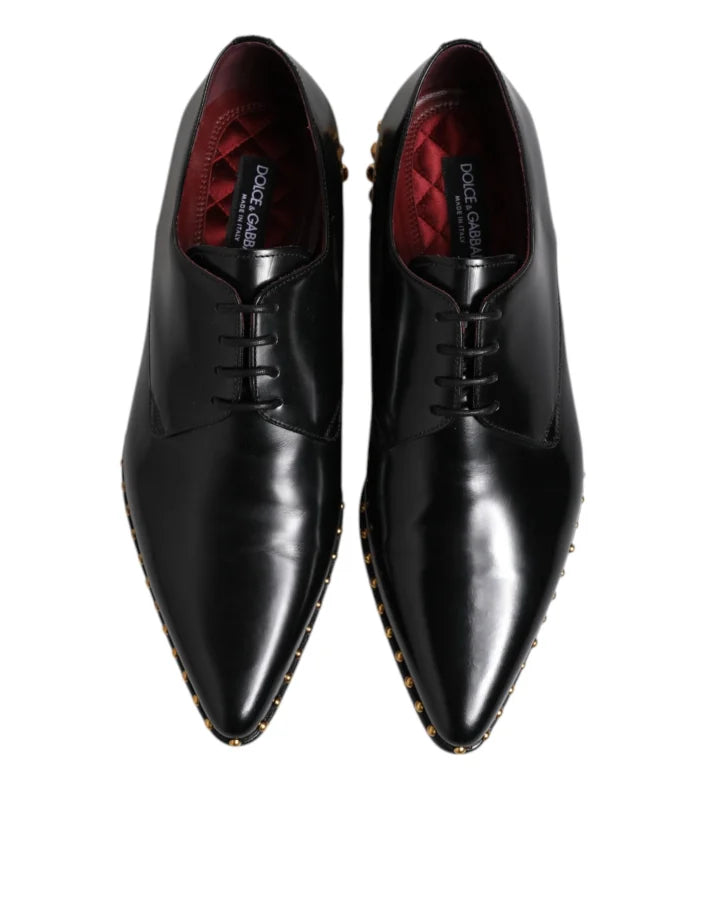 Dolce &amp; Gabbana Black Leather Studded Derby Men Dress Shoes