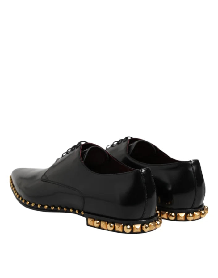 Dolce &amp; Gabbana Black Leather Studded Derby Men Dress Shoes