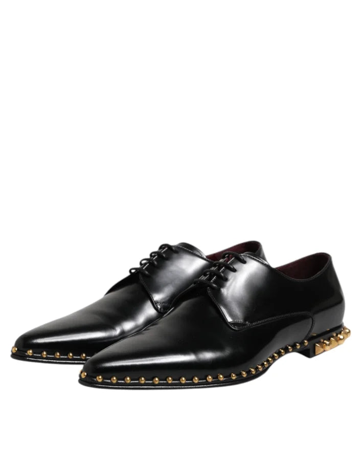 Dolce &amp; Gabbana Black Leather Studded Derby Men Dress Shoes