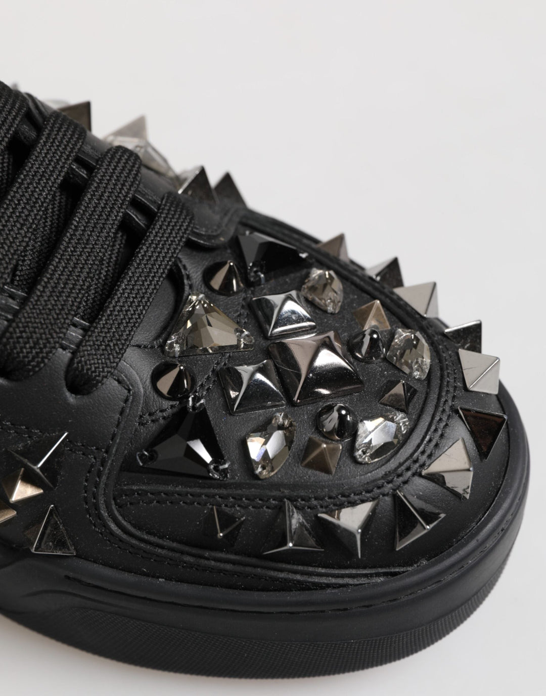 Dolce &amp; Gabbana Black Leather Studded Low Top Sneakers Shoes