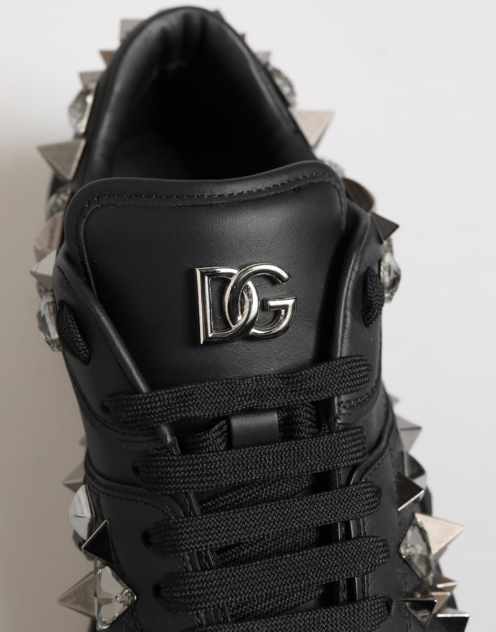 Dolce &amp; Gabbana Black Leather Studded Low Top Sneakers Shoes