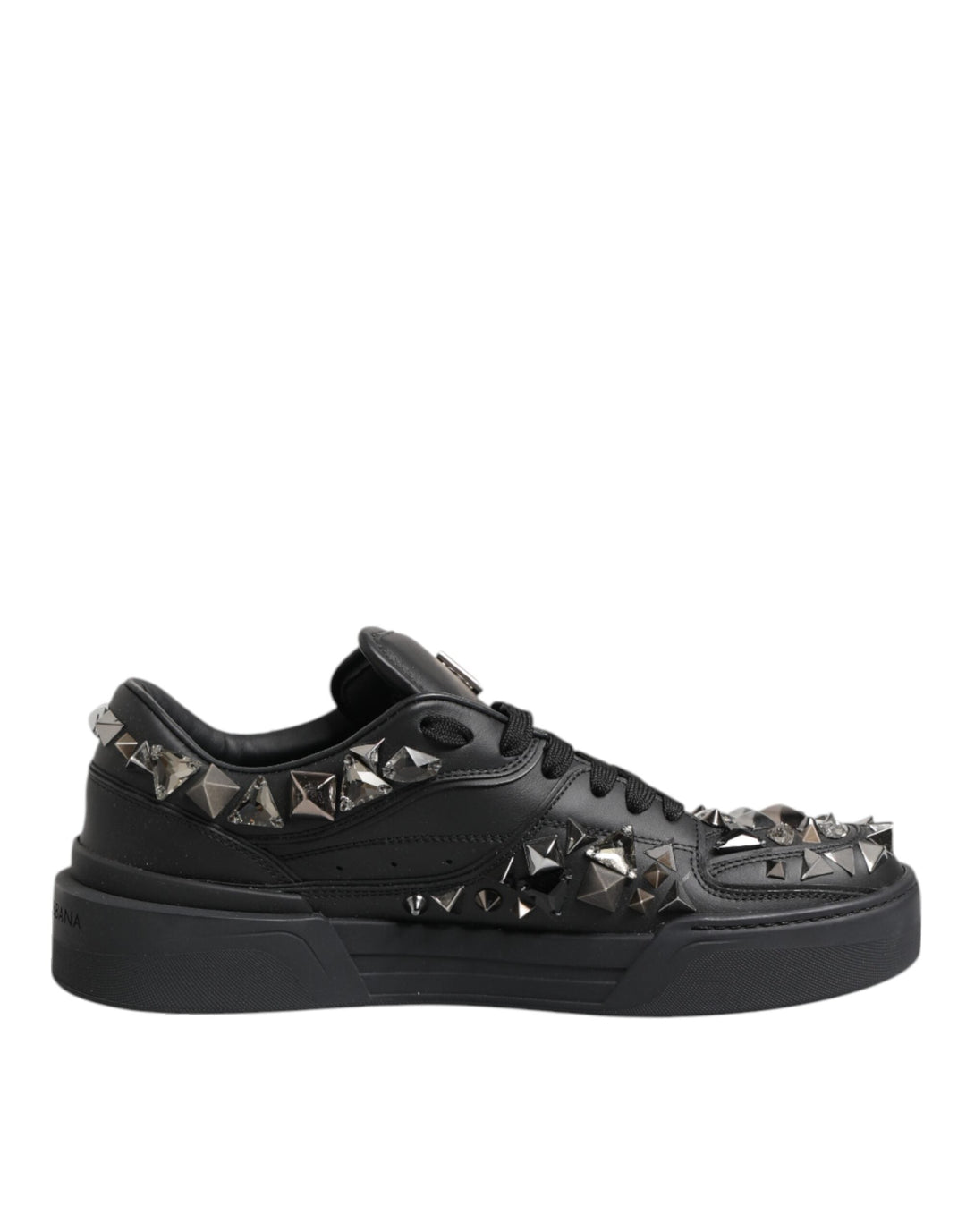 Dolce &amp; Gabbana Black Leather Studded Low Top Sneakers Shoes