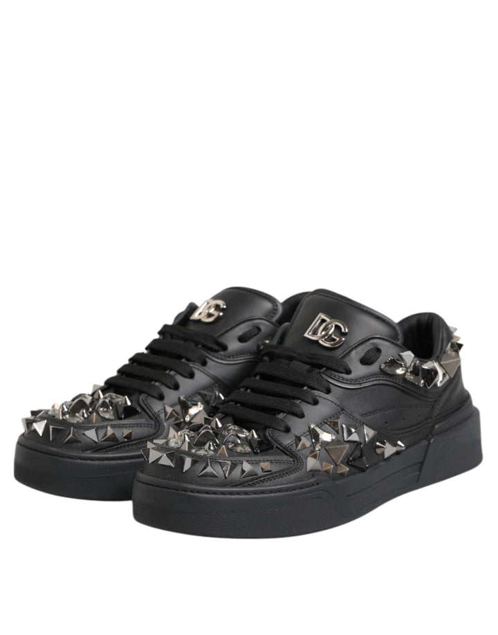 Dolce &amp; Gabbana Black Leather Studded Low Top Sneakers Shoes