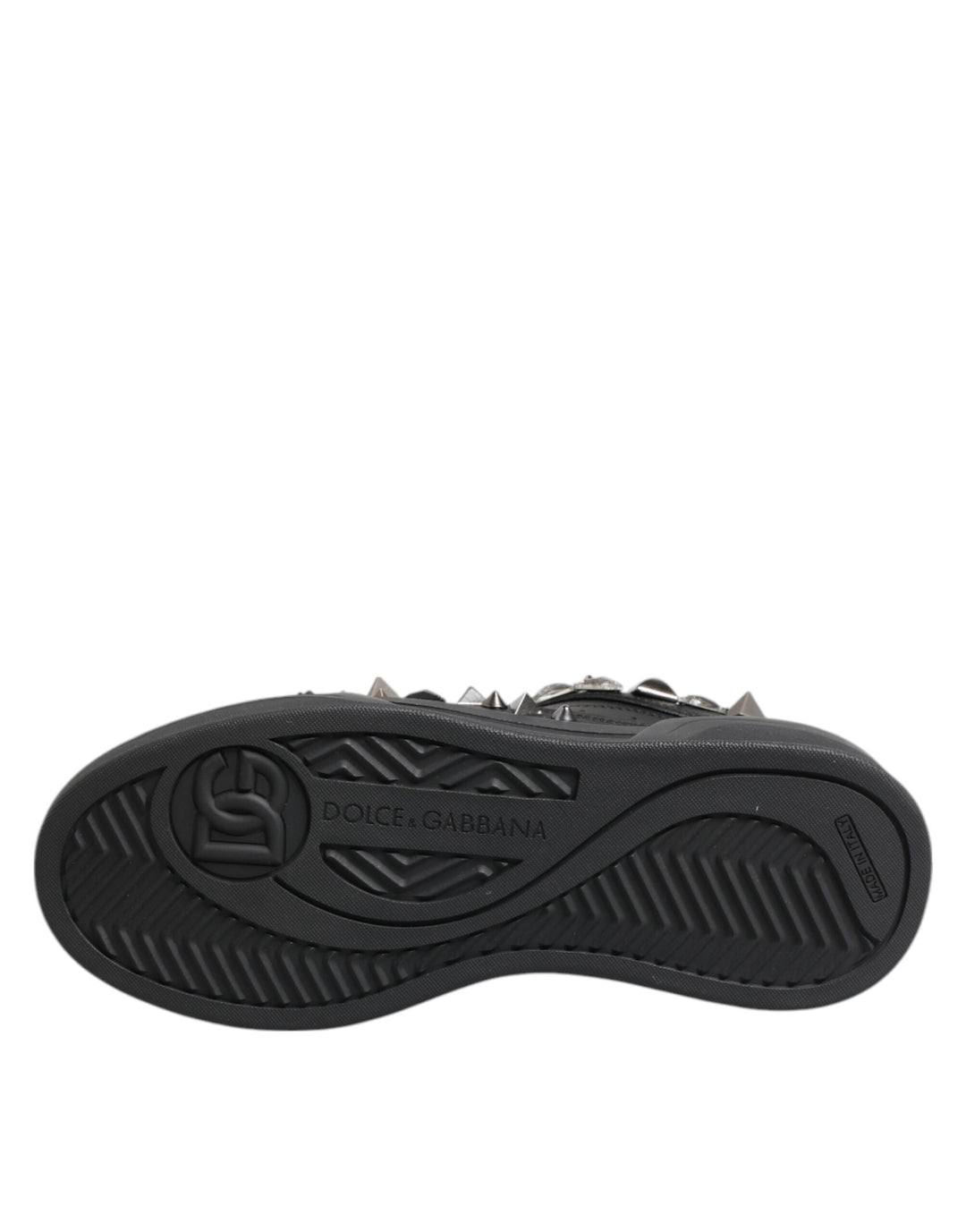 Dolce &amp; Gabbana Black Leather Studded Low Top Sneakers Shoes