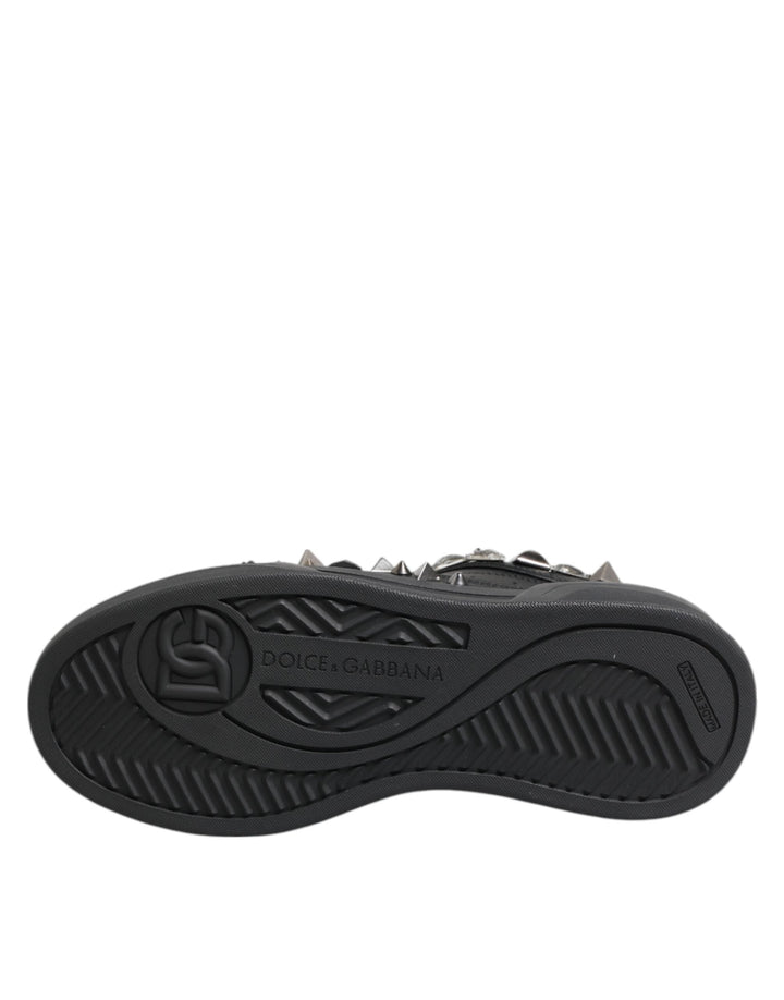 Dolce &amp; Gabbana Black Leather Studded Low Top Sneakers Shoes
