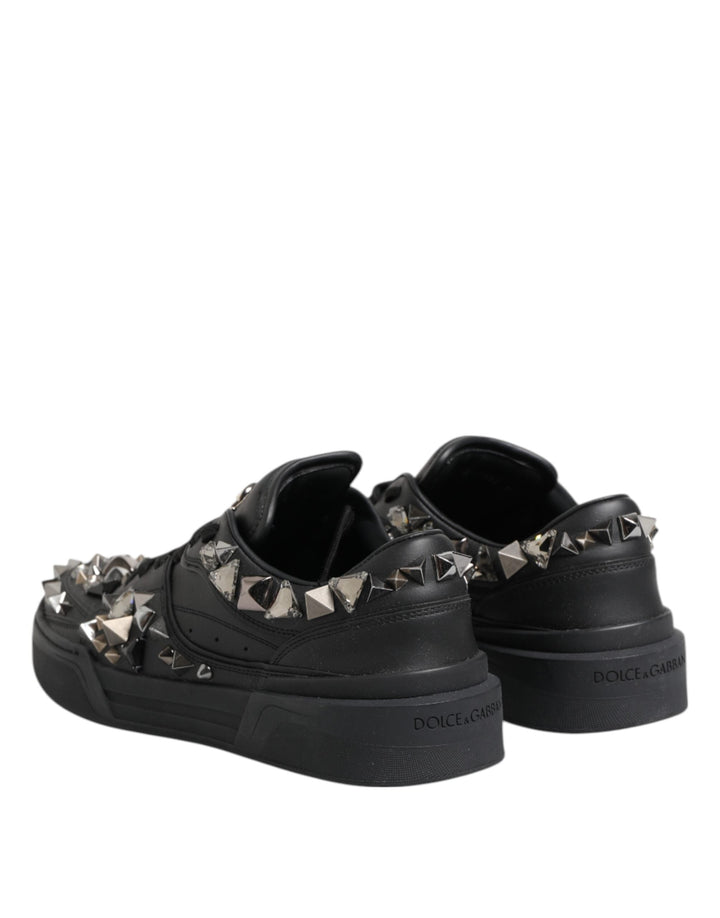 Dolce &amp; Gabbana Black Leather Studded Low Top Sneakers Shoes