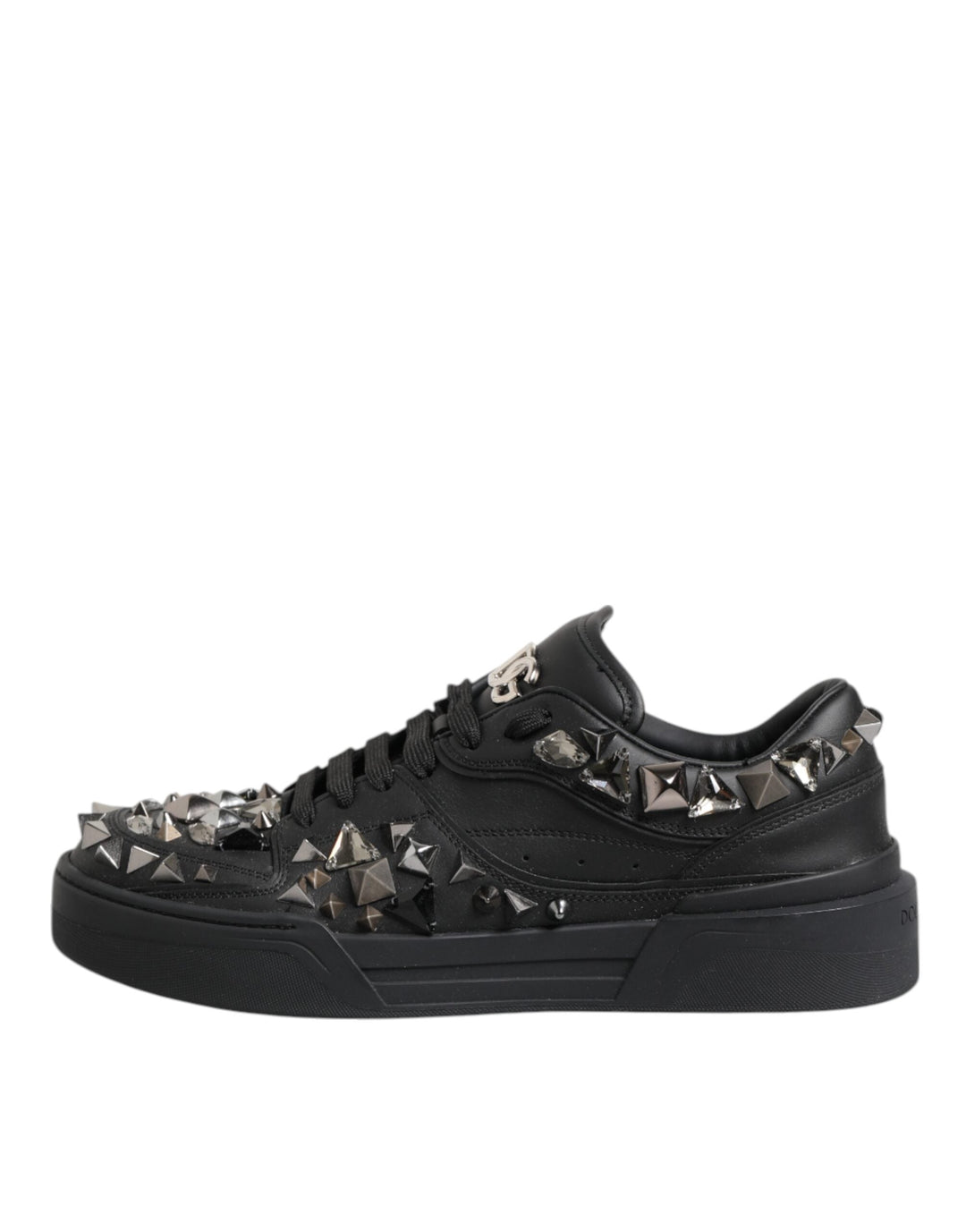 Dolce &amp; Gabbana Black Leather Studded Low Top Sneakers Shoes