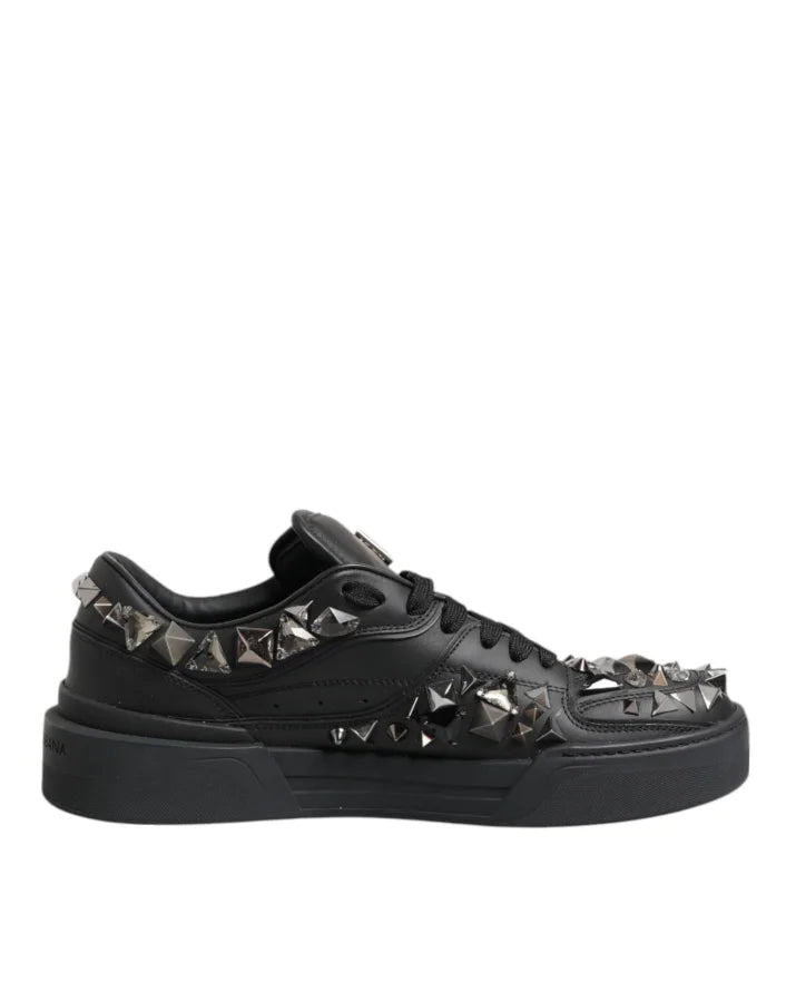 Dolce &amp; Gabbana Black Leather Studded Low Top Sneakers Shoes