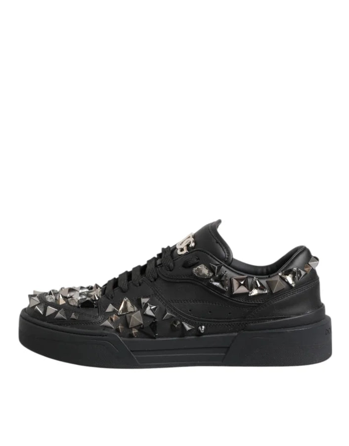 Dolce &amp; Gabbana Black Leather Studded Low Top Sneakers Shoes