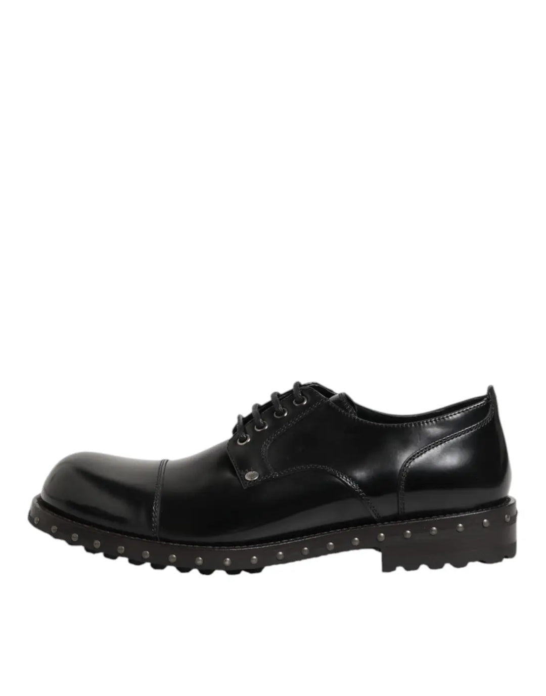 Dolce &amp; Gabbana Black Leather Studded Men Formal Derby Shoes