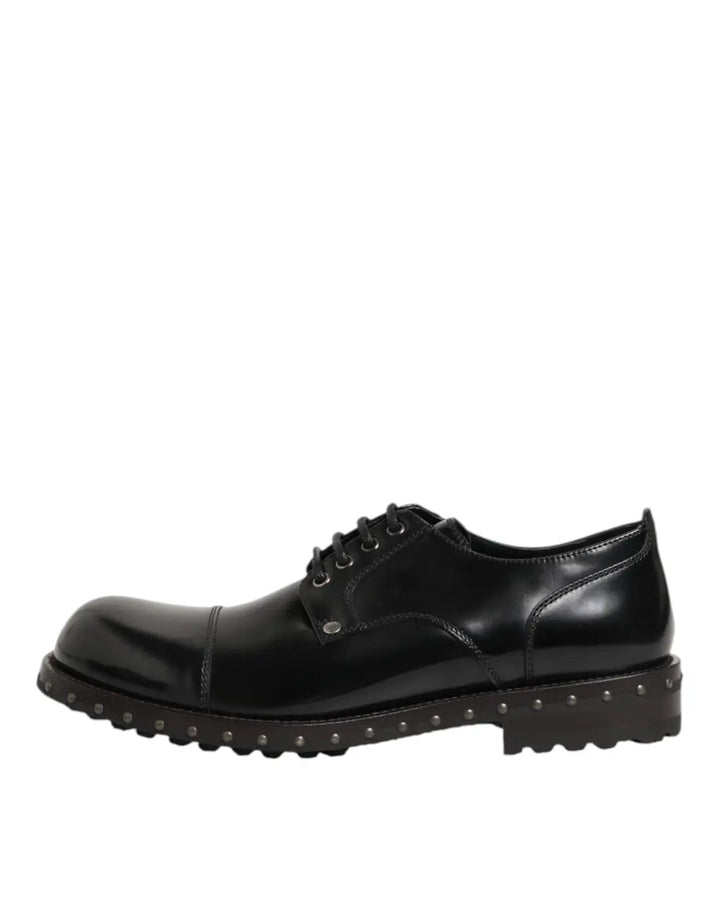 Dolce &amp; Gabbana Black Leather Studded Men Formal Derby Shoes