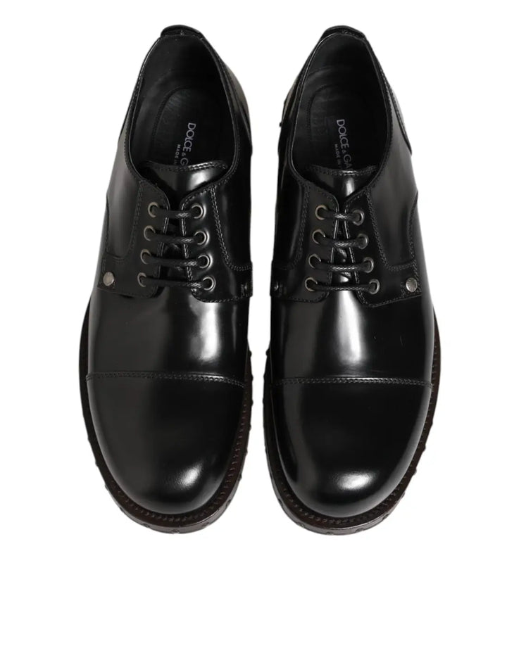 Dolce &amp; Gabbana Black Leather Studded Men Formal Derby Shoes