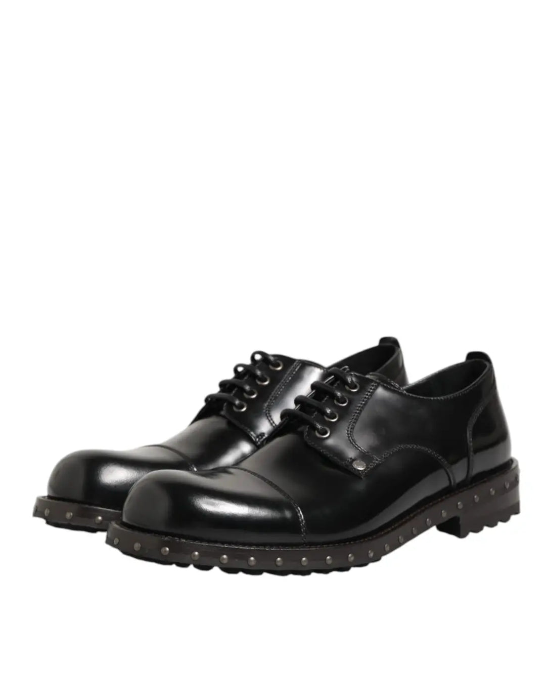 Dolce &amp; Gabbana Black Leather Studded Men Formal Derby Shoes