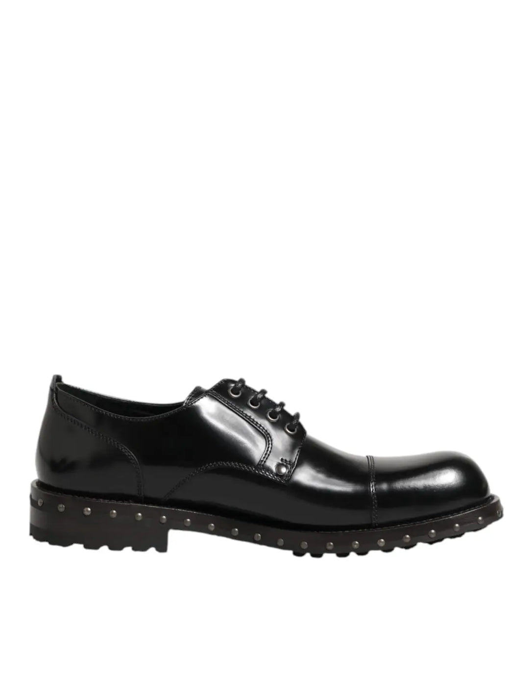 Dolce &amp; Gabbana Black Leather Studded Men Formal Derby Shoes