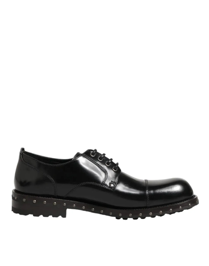 Dolce &amp; Gabbana Black Leather Studded Men Formal Derby Shoes