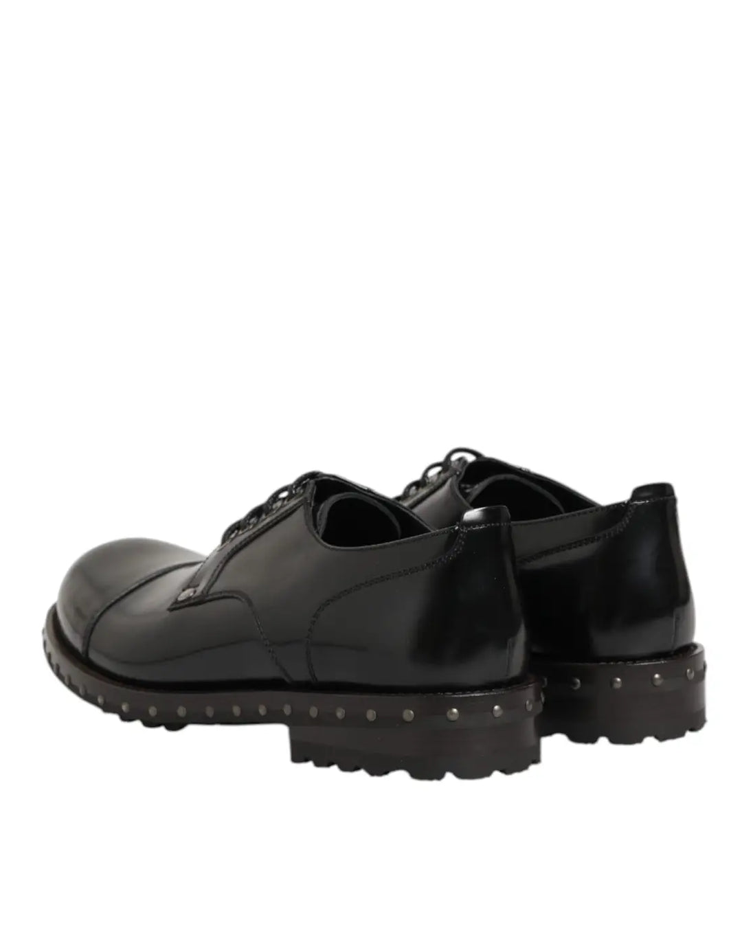 Dolce &amp; Gabbana Black Leather Studded Men Formal Derby Shoes