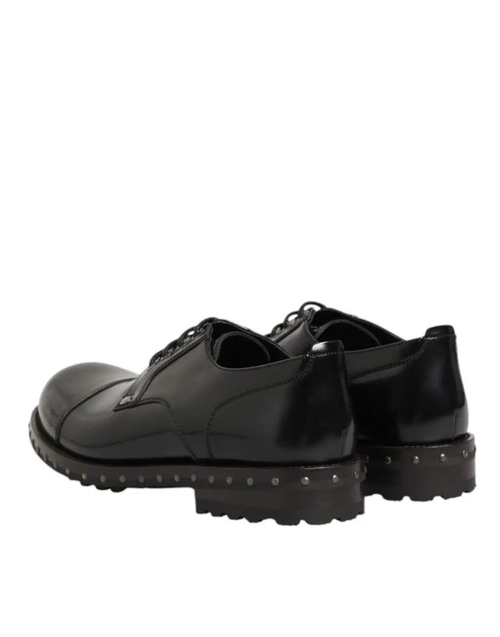 Dolce &amp; Gabbana Black Leather Studded Men Formal Derby Shoes