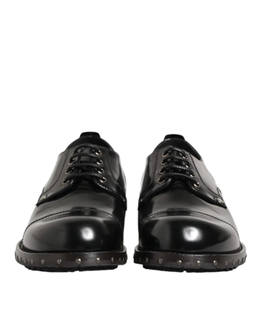 Dolce &amp; Gabbana Black Leather Studded Men Formal Derby Shoes