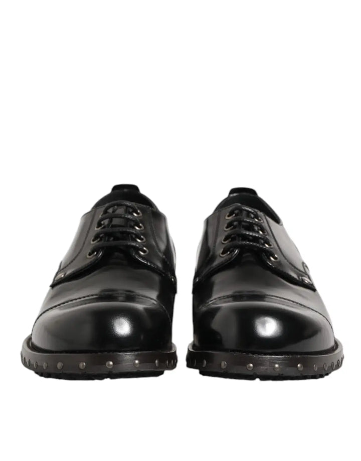 Dolce &amp; Gabbana Black Leather Studded Men Formal Derby Shoes