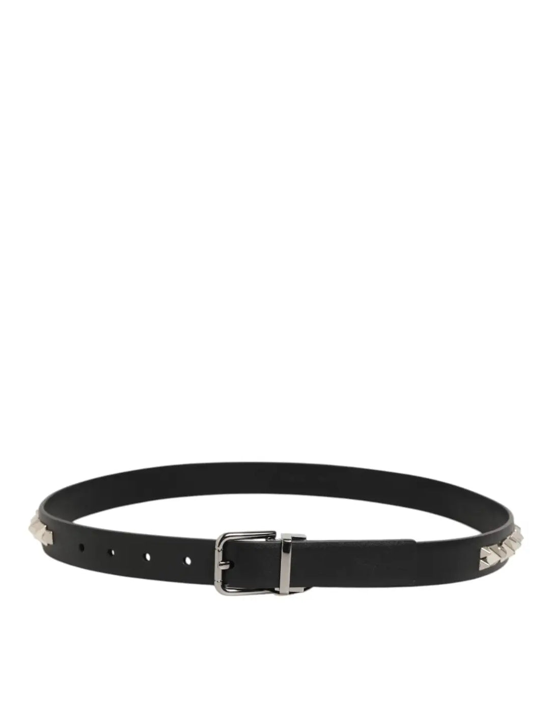 Dolce &amp; Gabbana Black Leather Studded Silver-Tone Buckle Belt