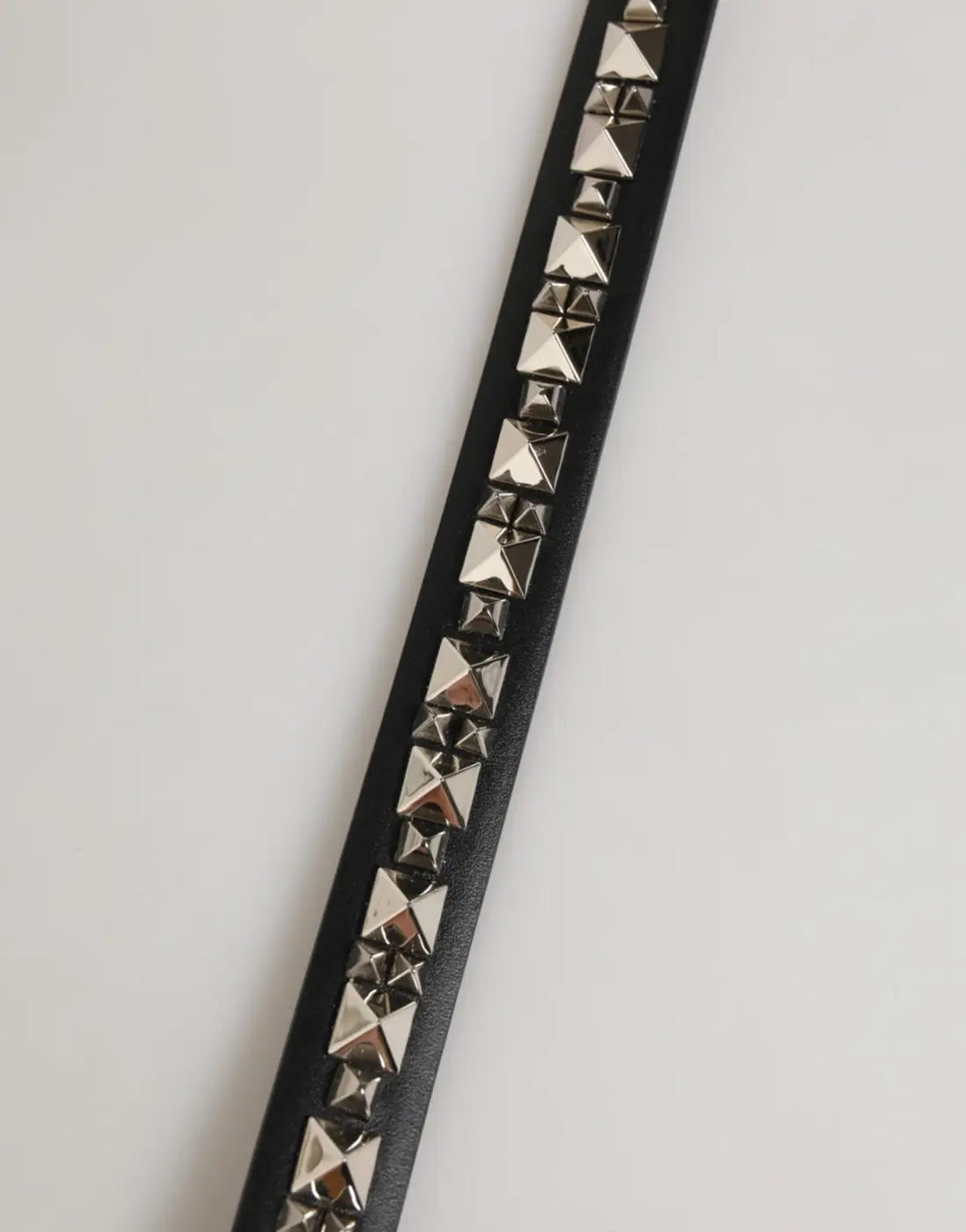 Dolce &amp; Gabbana Black Leather Studded Silver-Tone Buckle Belt