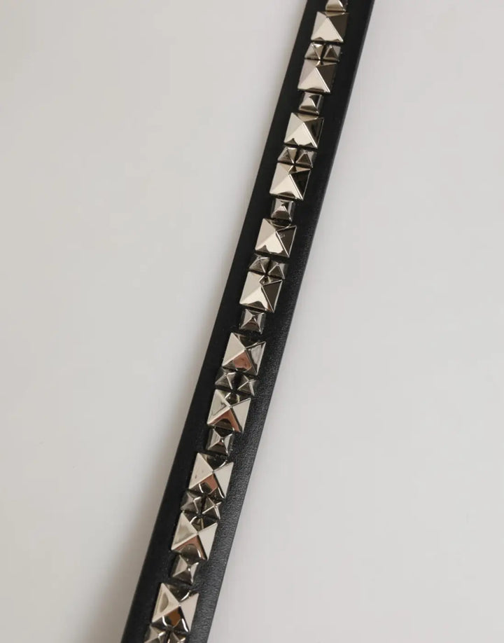 Dolce &amp; Gabbana Black Leather Studded Silver-Tone Buckle Belt