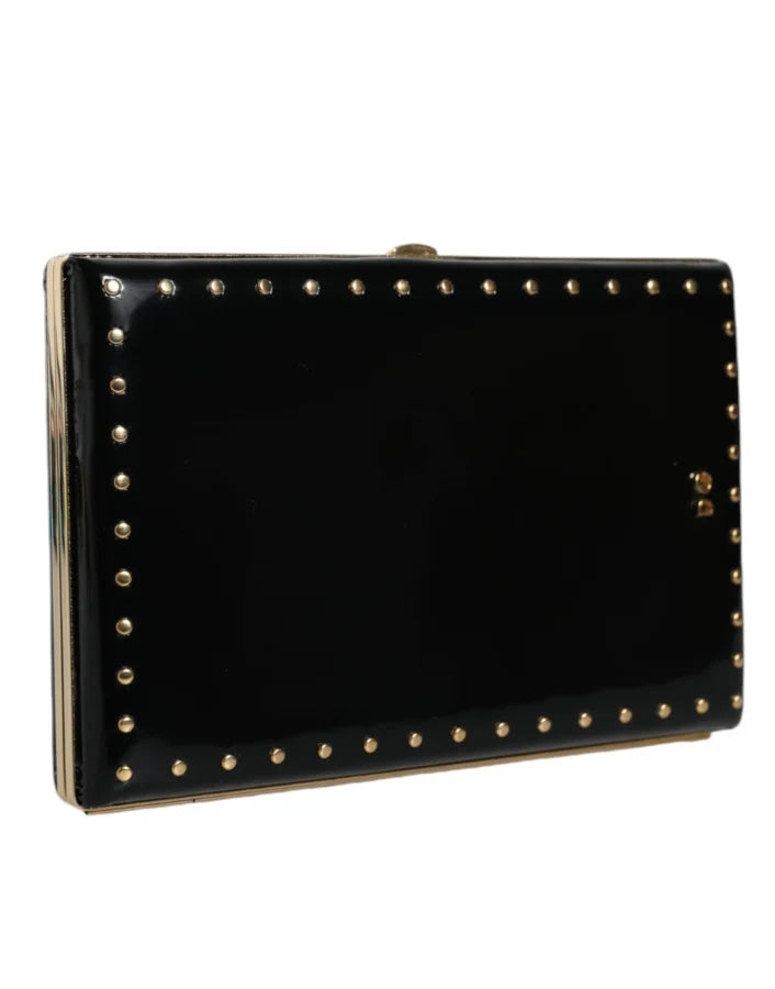 Dolce & Gabbana - Black Leather Studs Gold Frame Clutch Evening Purse Bag