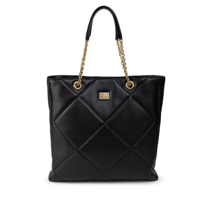 Dolce & Gabbana Black Leather Tote Bag with Gold Chain Handles